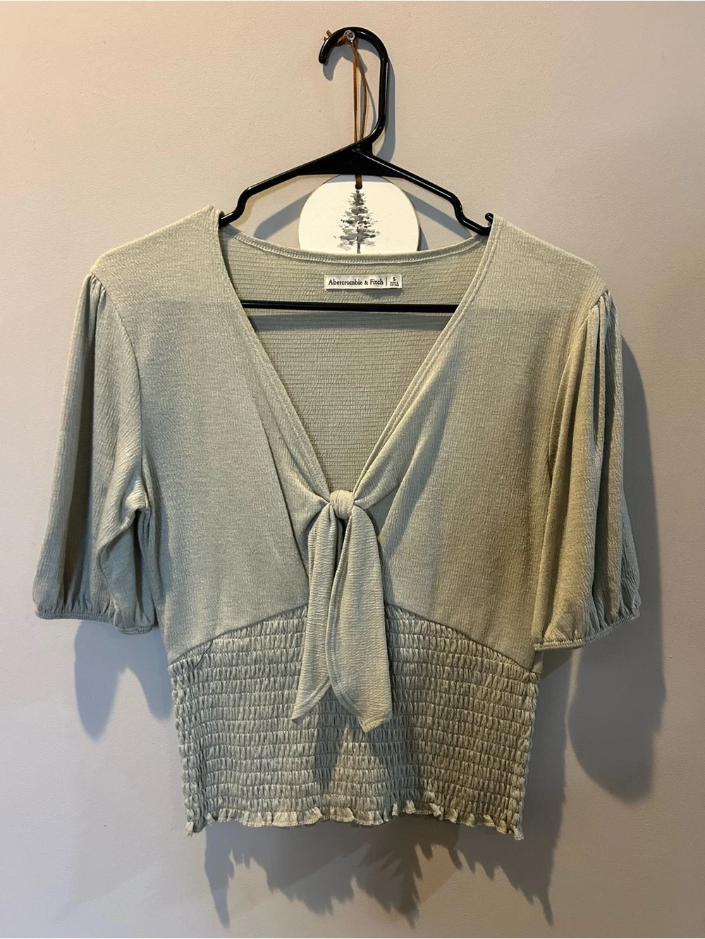Abercrombie & Fitch Sage Tie-Front Smocked-Waist Blouse